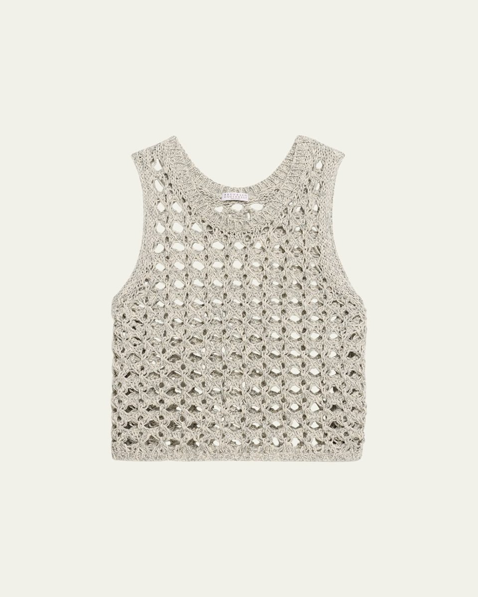 Melange Jute Cotton Openwork Knit Tank Top